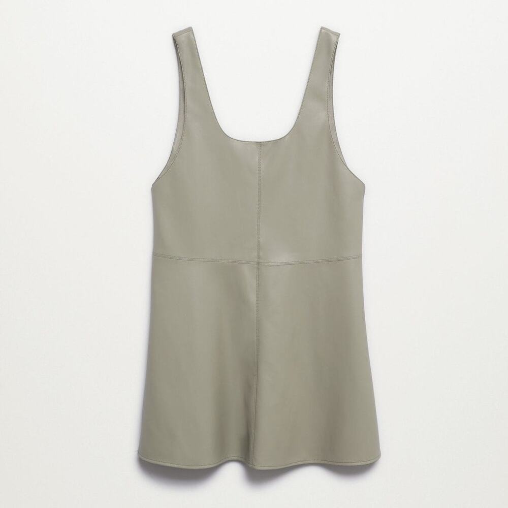 Mango Faux Leather Mini Dress Flared Sleeveless - 8 - Khaki
